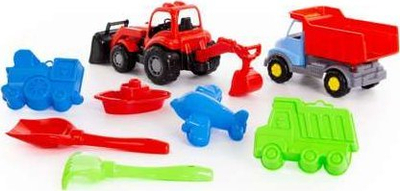 Set rëre Polesie 81414 Leon, me traktor ekskavator e kamion, me çantë shpine, shumëngjyrësh