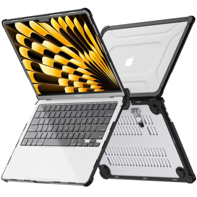 Заштитна обвивка за лаптоп Tech-Protect SmartShell Pro, за MacBook Air 13.6", со држач, проѕирна со црна рамка