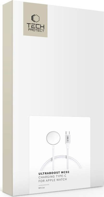Karikues magnetik Tech-Protect UltraBoost MC02, USB-C, 100cm, i bardhë, për Apple Watch