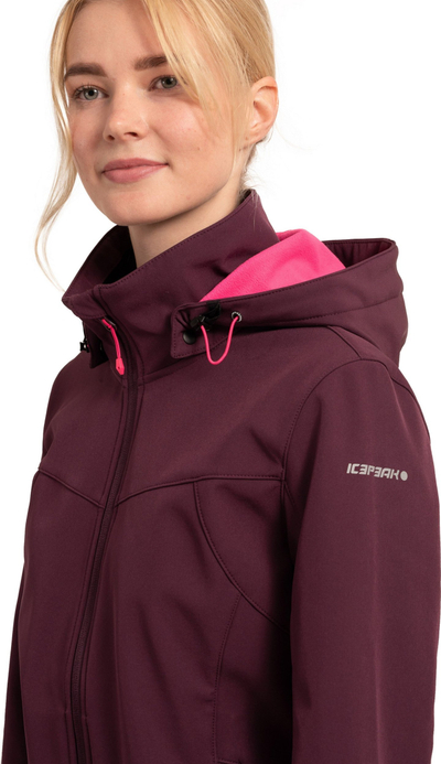 Xhaketë softshell për femra Icepeak Brenham, e papërshkueshme nga uji, me kapuç të heqshëm, e purpurt