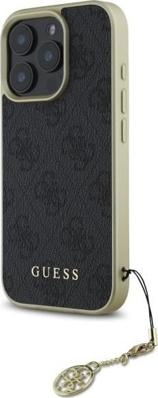 Maskë telefoni Guess 4G Charms Collection për iPhone 16 Pro 6.3", GUHCP16LGF4GGR, e zezë