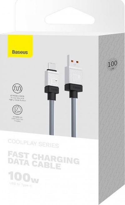 Kabllo USB Baseus CoolPlay CAKW000601, USB-A në USB-C, 1 m 100W, i zi