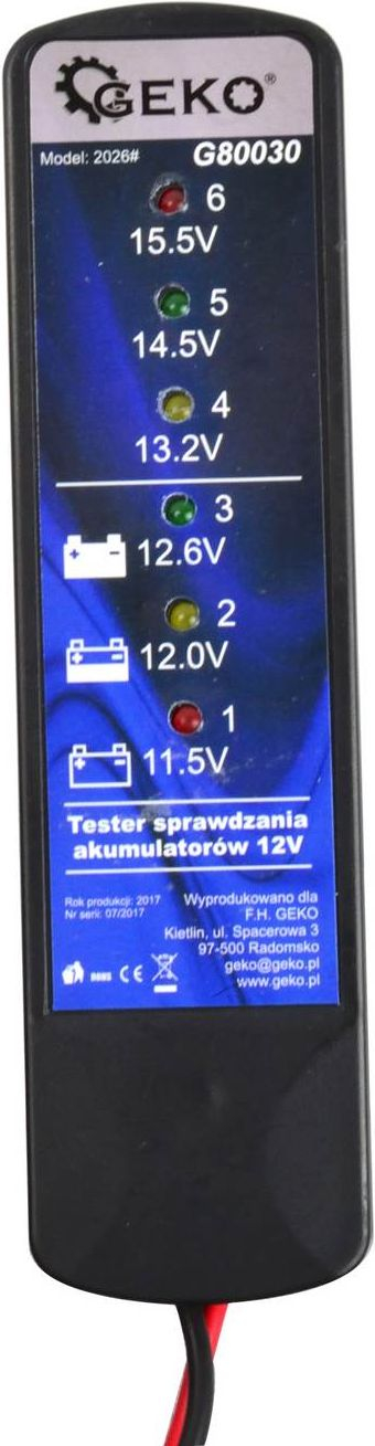 Тестер за батерии GEKO, 12V, со 6 ЛЕД, црн