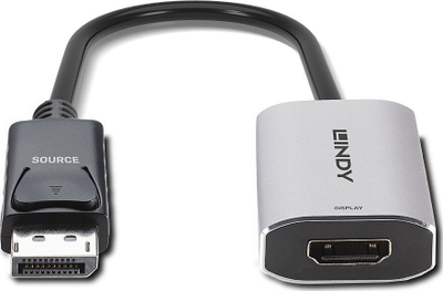 Adapter AV Lindy DP 1.4 në HDMI, me kabllo të shkurtër, i zi