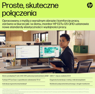 Monitor HP E27u G5, 27", 2560 x 1440 (WQHD), 75Hz, i zi / i argjendtë