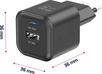 Полнач ѕидeн Swissten Power Adapter GaN, 20W PD, QC 18W, црн