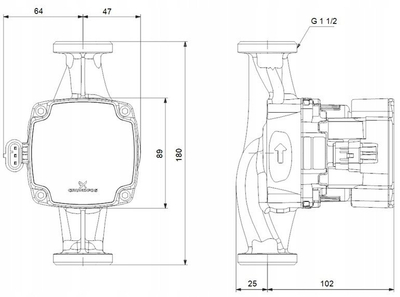 Циркулациона пумпа Grundfos ALPHA1 25-60 180, 220-240V, приклучок 1 1/2\", црна