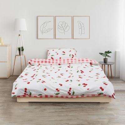 Set shtrati njëpersonësh Cotton Cherry, 100% pambuk, motiv qershi, shumëngjyrësh