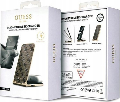 Karikues wireless 2 në 1 Guess 4G Pattern, MagSafe, 15W, i zi