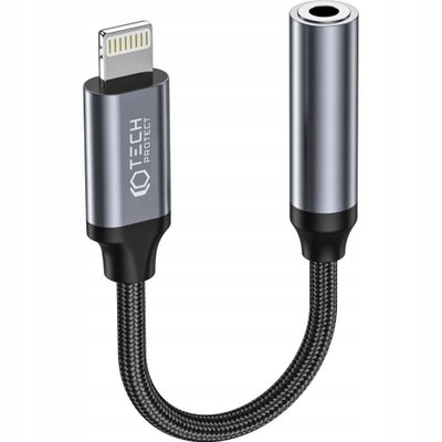 Adapter audio Tech-Protect UltraBoost, Lightning në 3.5 mm, gërshet najloni, gri