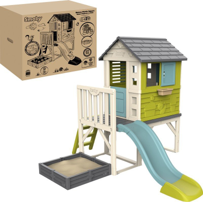 Shtëpizë lojrash Smoby Playhouse on Stilts, me rreshkitëse, me kuti rëre, shumëngjyrëshe