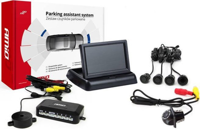 Set sensor parkimi AMiO TFT02, ekran 4.3", kamerë HD-305-LED, 4 sensorë të zinj, artë