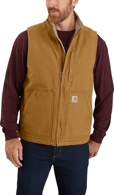 Jelek pune Carhartt Loose Fit Washed Duck Sherpa Lined, për meshkuj, madhësia M, kafe Carhartt Brown