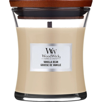 Llullë aromatike WoodWick Vanilla Bean, fitil druri, kavanoz qelqi, bezhë