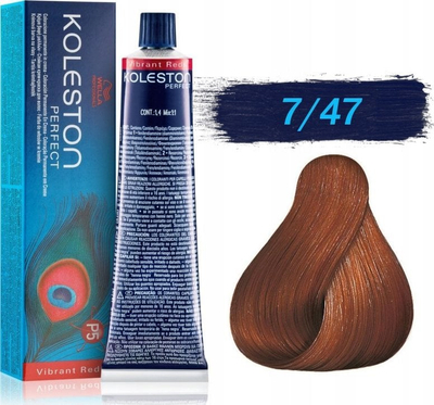 Ngjyrë flokësh Wella Professionals Koleston Perfect Me+, 7/47 bionde mesatare kuqe kafe, 60 ml