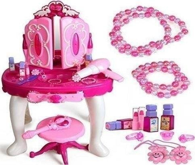 Set tavolinë grimimi për kalamoj Maksik Dressing Table, me pasqyrë dhe gjëra shtesë, rozë krem