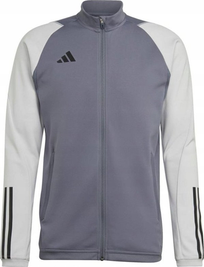 Bluzë sportive për kalamaj Adidas Tiro 23 Competition Training Jr, me zinxhir komplet, Aeroready, gri me të bardhë
