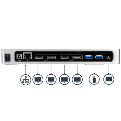 Stacion dokimi StarTech.com USB-C USB-A, për dy ekrane 4K 60Hz, 6 porta USB 3.0, i zi