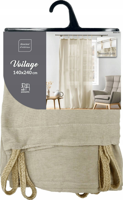 Perde Eyelet Jute Linen Look, 140x240 cm, polikoton, ngjyrë liri