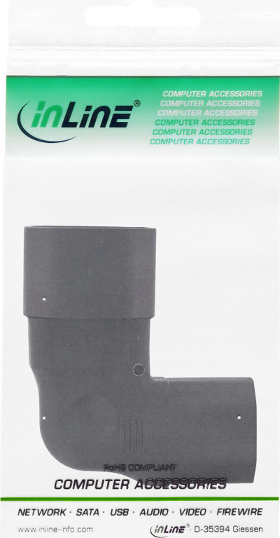 Adaptori energjie InLine IEC 60320 C14 në C13, kënd majtas djathtas, 3 pin, i zi