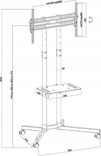 Stativ TV Maclean MC-951, 32-70\", VESA 600x400, me rrota, i zi