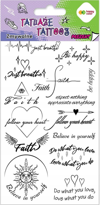 Tatuazhe të larshme BaByliss Washable Tattoos With Words HAPPY COLOR, shumëngjyrëshe