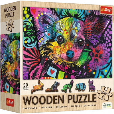 Puzzle druri Trefl Wood Colorful Puppy, 500+1 pjesë, shumëngjyrësh