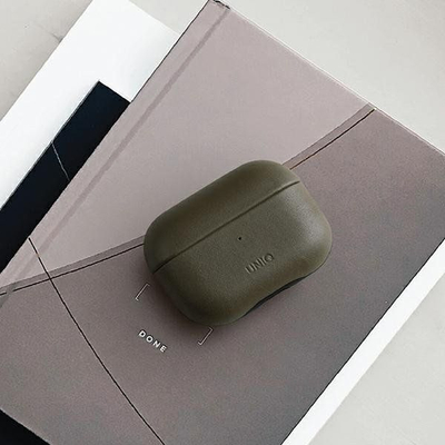 Mbrojtëse kufjesh UNIQ Terra për AirPods Pro, lëkurë e vërtetë, për karikim wireless, e zezë