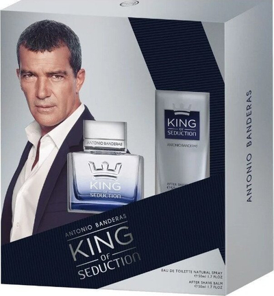 Set parfum Antonio Banderas King of Seduction, EDT 50ml, balsam pas rrojes 50ml, për burra