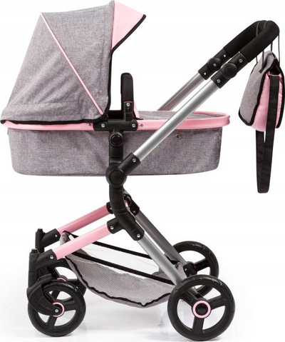 Karrocë lodër për kukulla Bayer City Baby Doll Pram, dorezë e rregullueshme, palosëse, gri