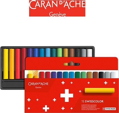 Set pastelë dylli Caran D'Ache Swisscolor, rezistent ndaj ujit, 15 ngjyra, shumëngjyrësh