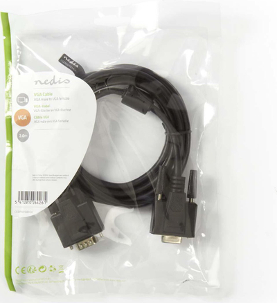 Kabllo VGA Nedis, VGA mashkull me VGA femër, 2 m, e zezë