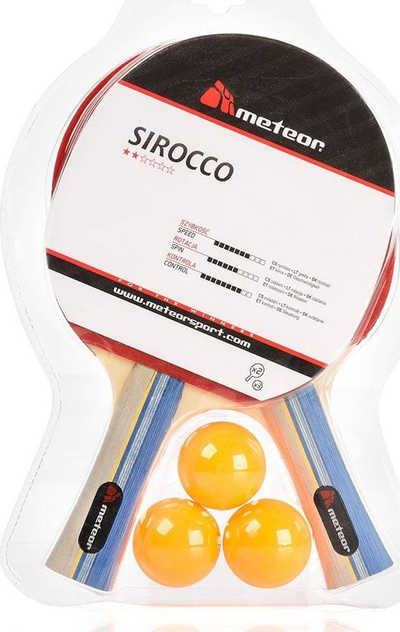 Set pingpongu Meteor, 2 paleta, 3 topa, portokalli