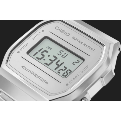 Дигитален часовник Casio A168WEM-7EF, осветлен екран, отпорен на вода, сребрен