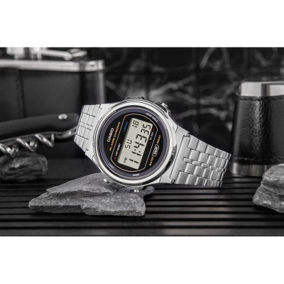 Orë dore Casio A171WE-1AEF, digjitale, që s’e ha uji, ngjyrë argjendi