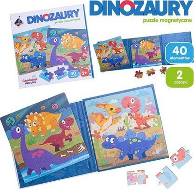Puzzle magnetike Askato me dinosaurë, 40 copa, për kalamaj, shumëngjyrëshe