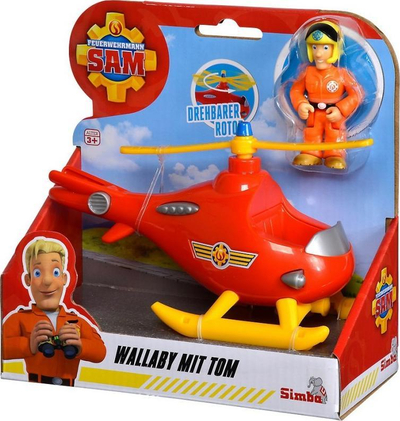 Lodër helikopter Fireman Sam Wallaby, me figurën e Tom Thomas, me drita dhe tinguj, i kuq
