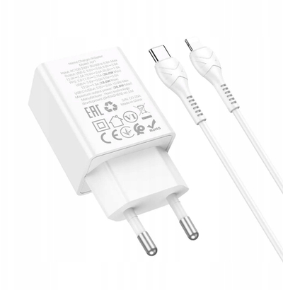 Karikues udhëtimi Hoco N71, 30W GaN, USB-C edhe USB-A, i bardhë