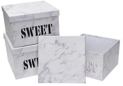 Set kuti dekorative Flower Box Sweet, katrore, set 3 copë, të bardha