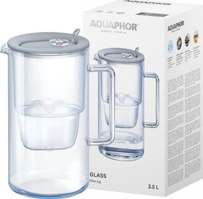 Shkarrëse uji me filtër Aquaphor Glass 2.5L, patron Maxfor+ Mg, gri