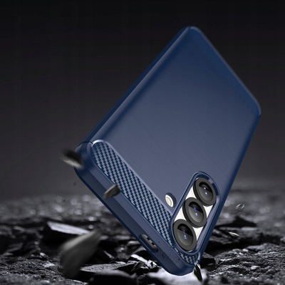 Kapak silikon për telefon Samsung Galaxy S25, stil karbon, blu