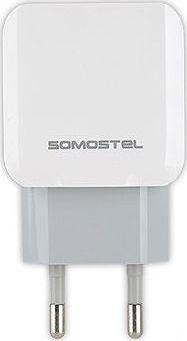 Karikues 2.1A SOMOSTEL 2100mAh 2XUSB DUAL SMS-A13, i bardhë