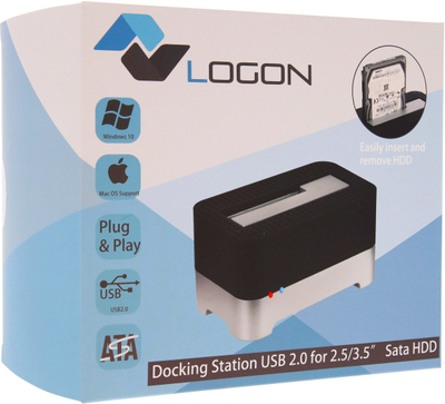 Докинг станица за HDD SSD LOGON LHC030, USB 2.0, 2.5\"/3.5\" SATA, црно сребрена
