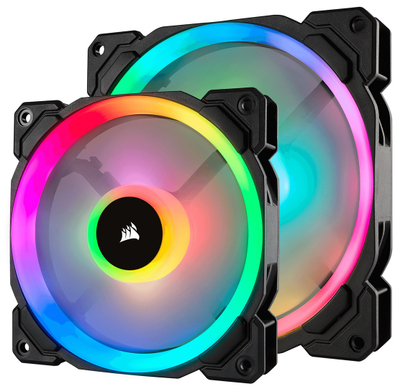 Кулер вентилатори за куќиште Corsair LL Series RGB, 140mm PWM, сет со 2 парчиња, црни