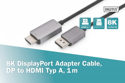 Kabëll adaptor DisplayPort në HDMI Digitus DB-340305-010-S, 8K, 1 m, i zi