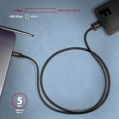 Kabllo AXAGON USB-C - micro USB 3.2 Gen 1 SPEED, 3A, 1m, e zezë