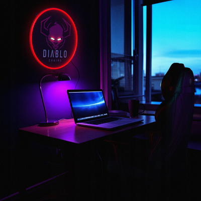 Panel dekorativ LED Diablo Chairs Neon, rrumbullak, dritë e kuqe