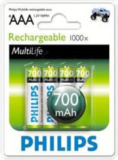 Полначливи батерии Philips AAA R03, 700mAh, 1.2V, пакување 4 парчиња
