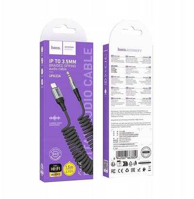 Аудио кабел Hoco UPA33A, AUX 3.5 mm во Lightning, 1.5 m, црна