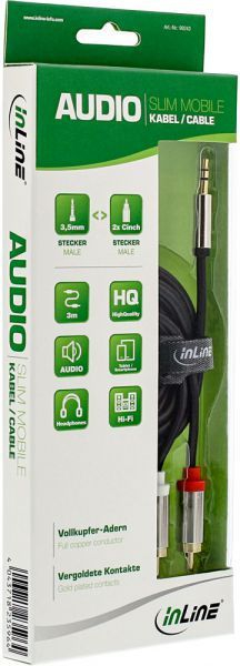 Kabllo audio InLine 3.5mm në 2x RCA, 3m, e zezë